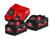 Pack de 2 Batteries 18V 8,0 Ah Li-ion High Output avec Chargeur Rapide - Milwaukee M18 HNRG-802 - 4933471073