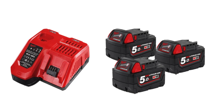 Pack de 3 Batteries Milwaukee M18 REDLITHIUM 5,0 Ah avec Chargeur Rapide - M18 NRG-503 - 4933451423