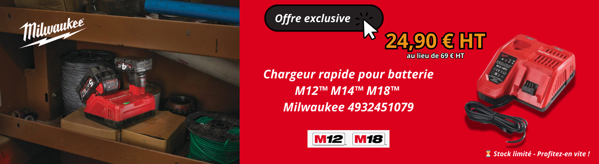 Chargeur rapide Batteries M12 M14 M18 Milwaukee - 4932451079